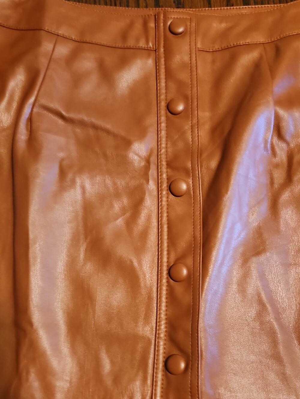 Lulu's Rust Faux Leather Button-Front Mini Skirt - Picture 4 of 6